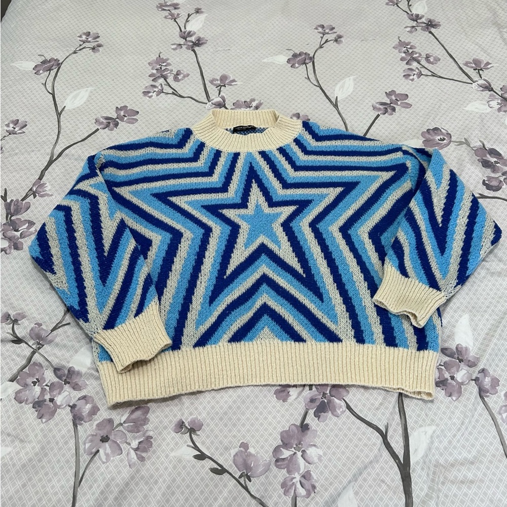 SHEIN Curve Star Sweater in Blue and Cream